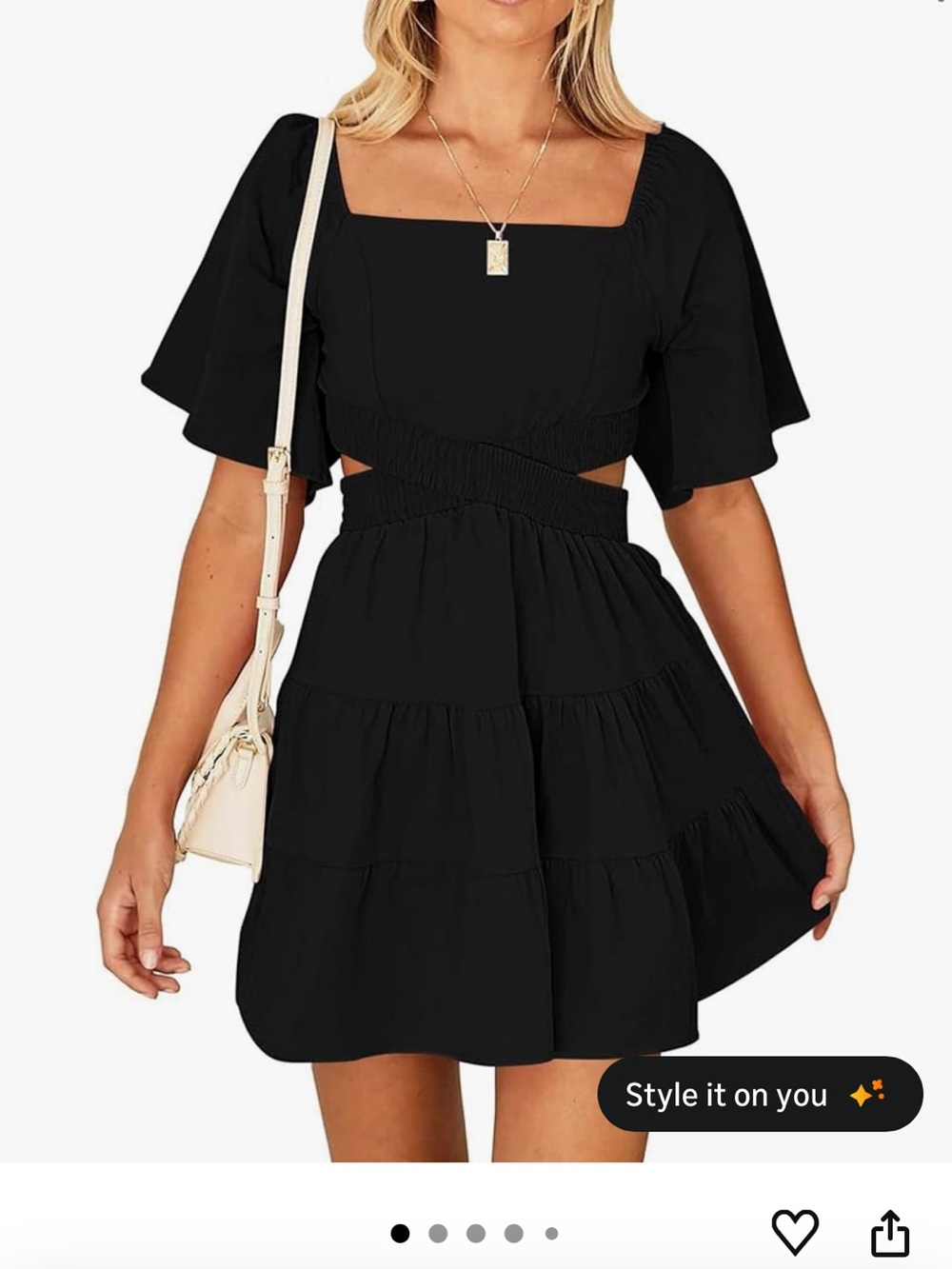 Women’s Black Square-Neck Cutout Tiered Dress